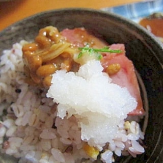 鮪（頭身）大根おろし納豆雑穀御飯